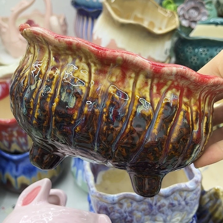 多肉绿植陶瓷花盆9.9包邮，有孔