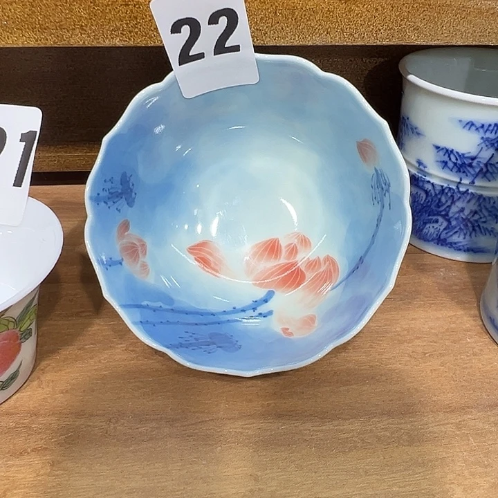 %***青花手工荷花品茗杯