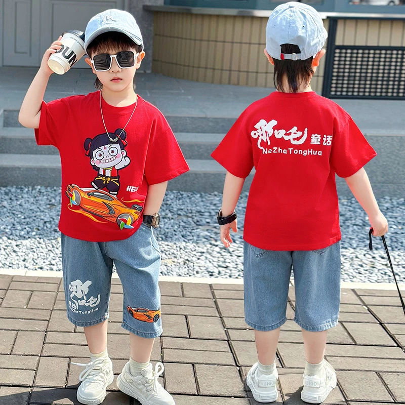 哪吒衣服儿童服装男宝宝潮酷痞帅童装男童2025新款夏季套装两件套