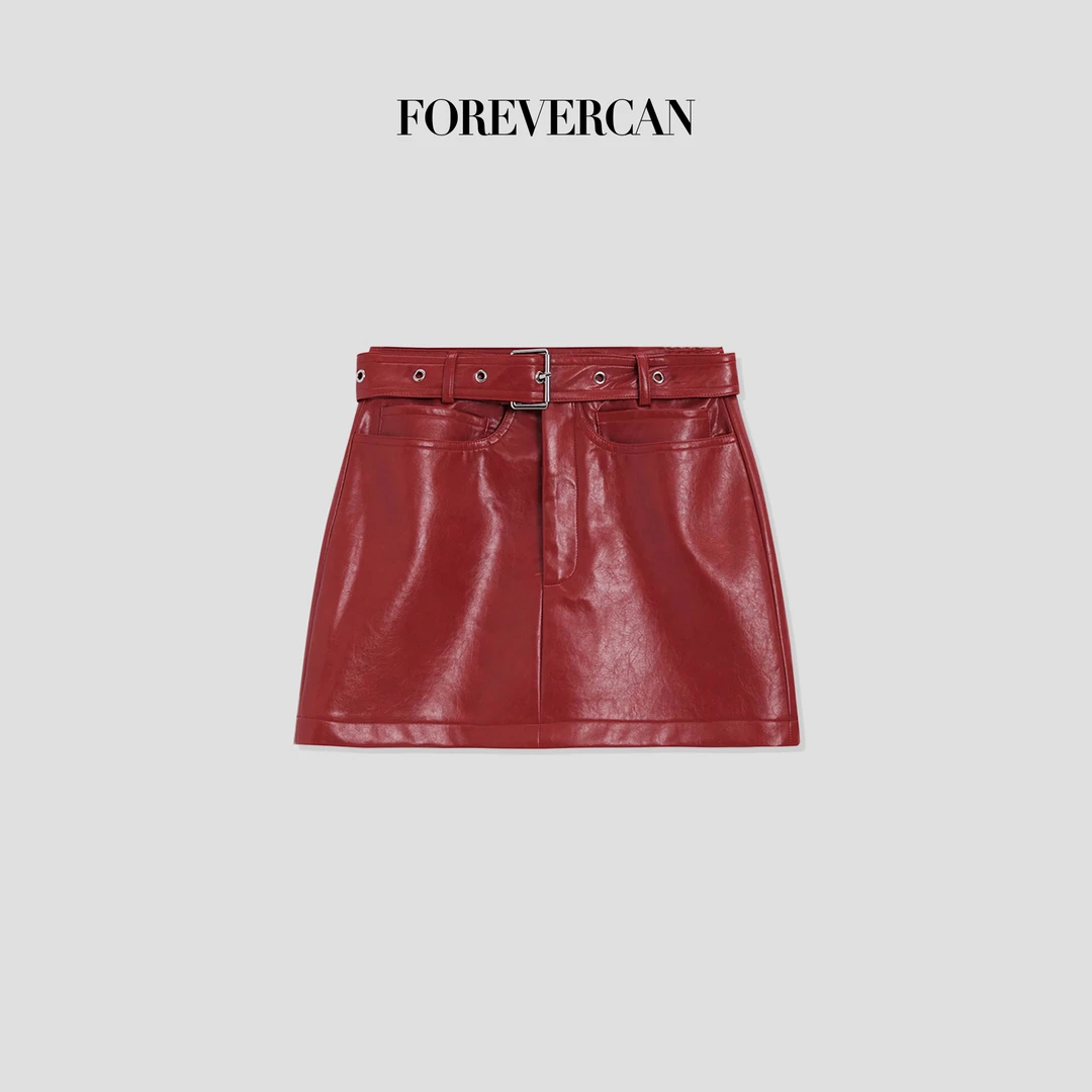 FOREVERCAN“惊鸿一瞥”搭配单品高熟番茄红高腰i半身皮裙 SD20251