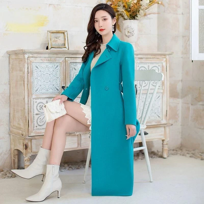 秋季长款休闲风显瘦春秋女毛呢外套西装领女装韩版7126