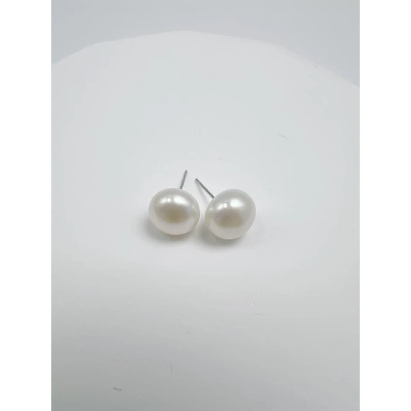 【天圻珠宝】11-12mm天然淡水无核馒头S925银素耳钉