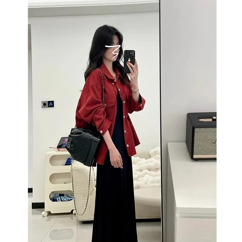 2025配红色减龄外套针织显瘦连衣裙高腰气质春秋
