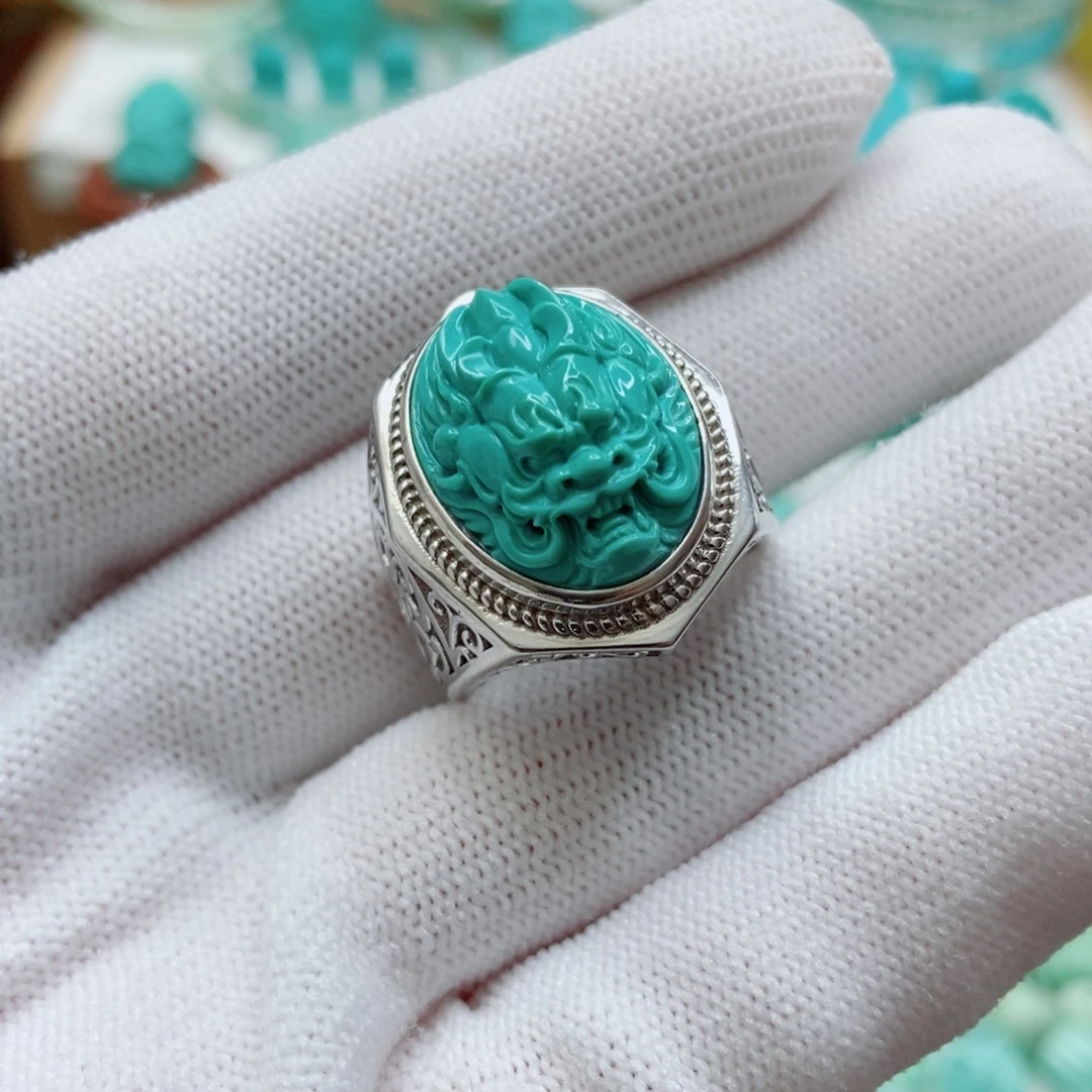 绿松石银S925镶嵌戒指