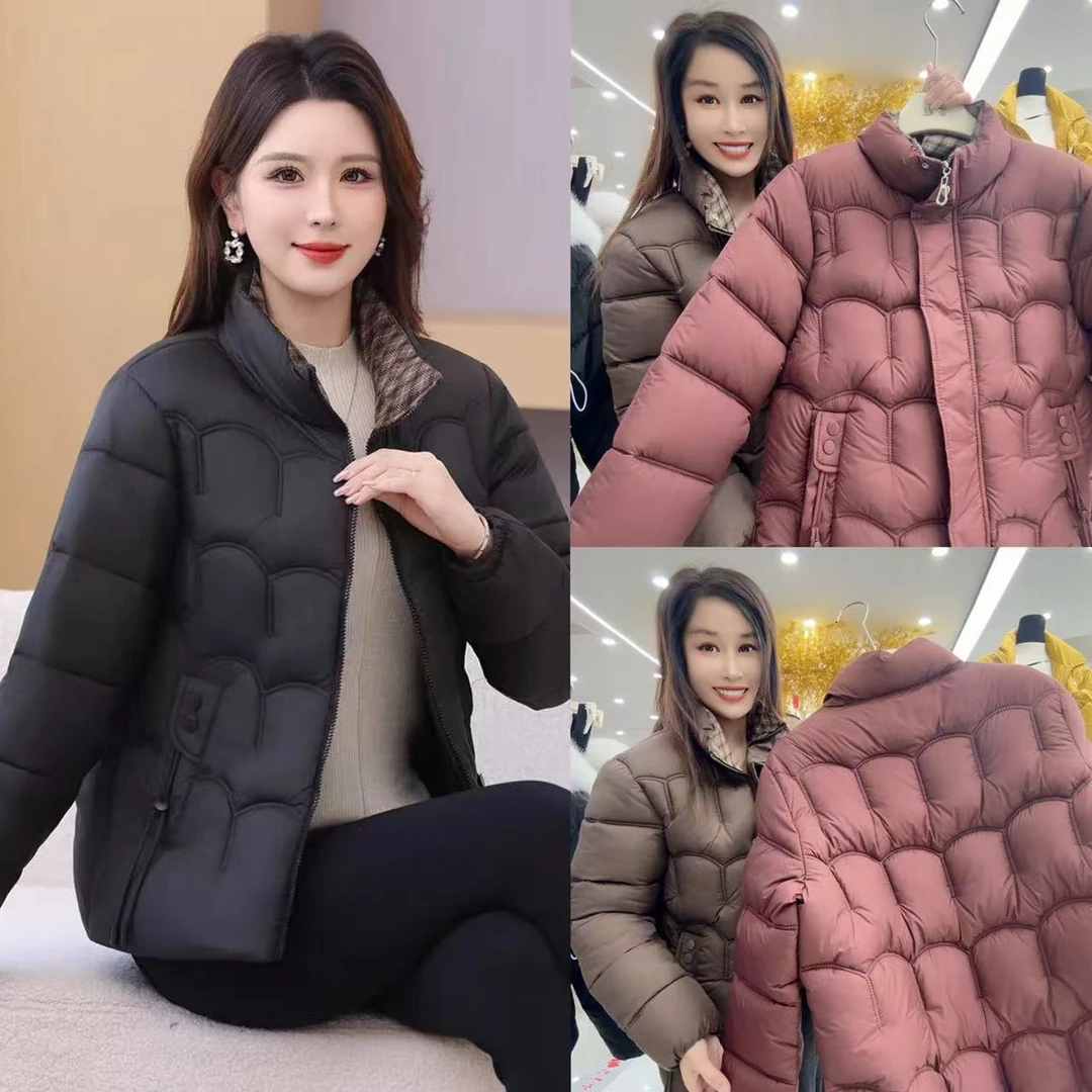 三九一拼色领加厚女士棉服c21