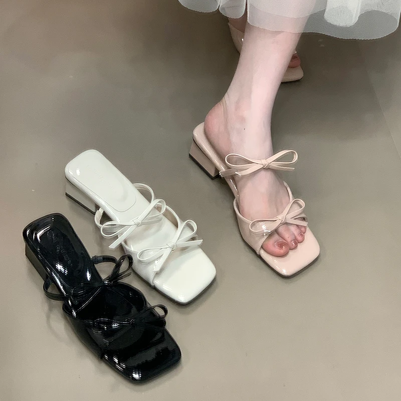 小众温柔仙女风凉拖鞋2025新款蝴蝶结一字拖2025新款