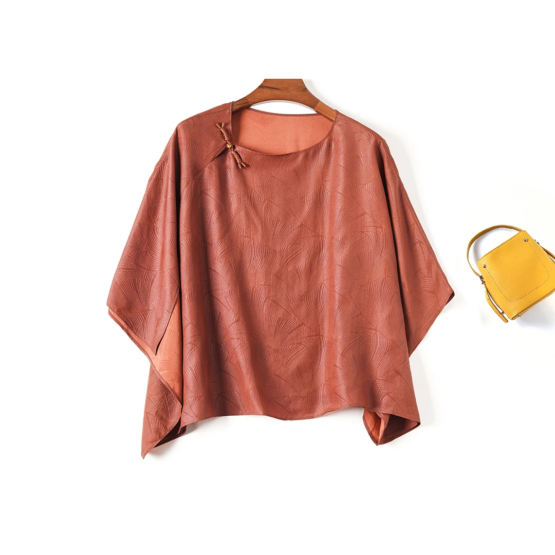 琸娅100%桑蚕丝红云纱冠乐绉国风女装新中式拜年服盘扣真丝衬衫