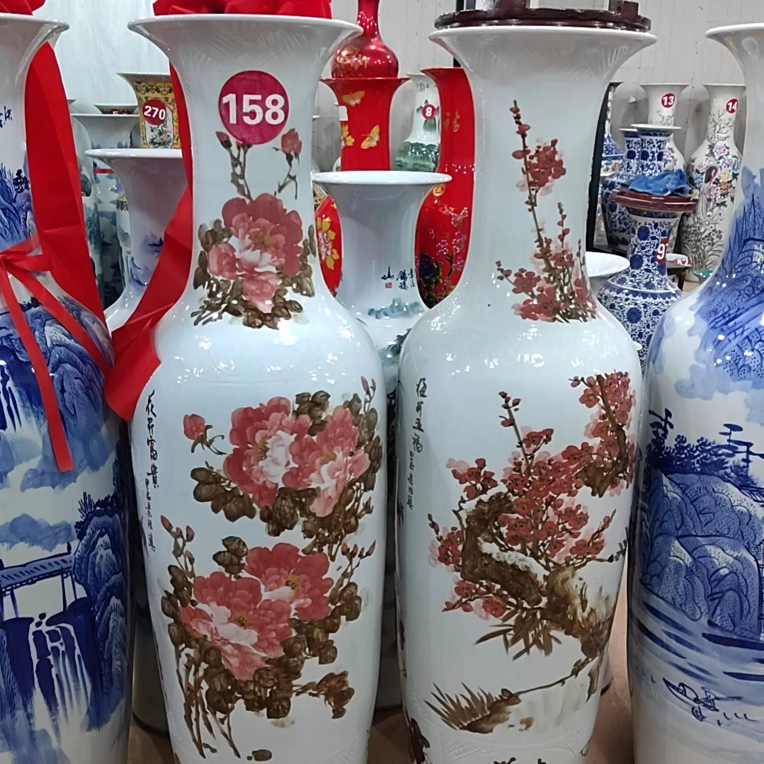 瓶姝*景德镇陶瓷落地大花瓶1.4米手绘梅开五福一对