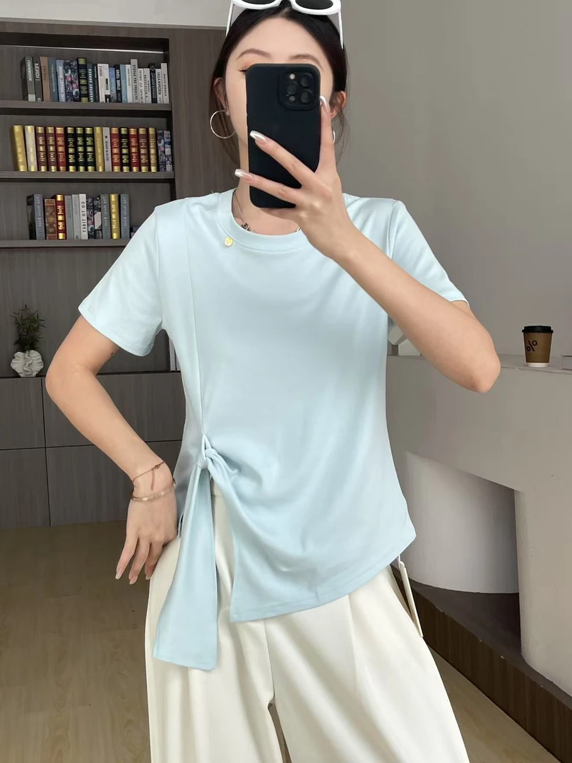 夏季爆款短袖韩版新款洋气潮牌减龄千金显瘦纯色圆领宽松t恤女款
