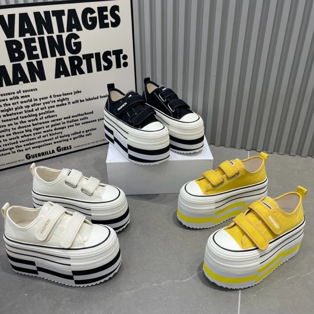 【10.5厘米】休闲女夏季魔术贴春季休闲帆布鞋外穿厚底韩版鞋子