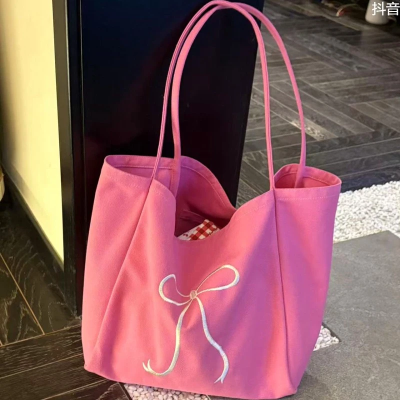 小米有品韩系小众帆布包夏天蝴蝶结大学生上课包松弛感托特包慵懒