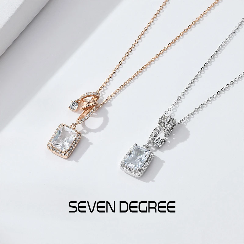 七度 坠链均925银合成锆石 项链女小众设计毛衣链方糖吊坠锁骨链