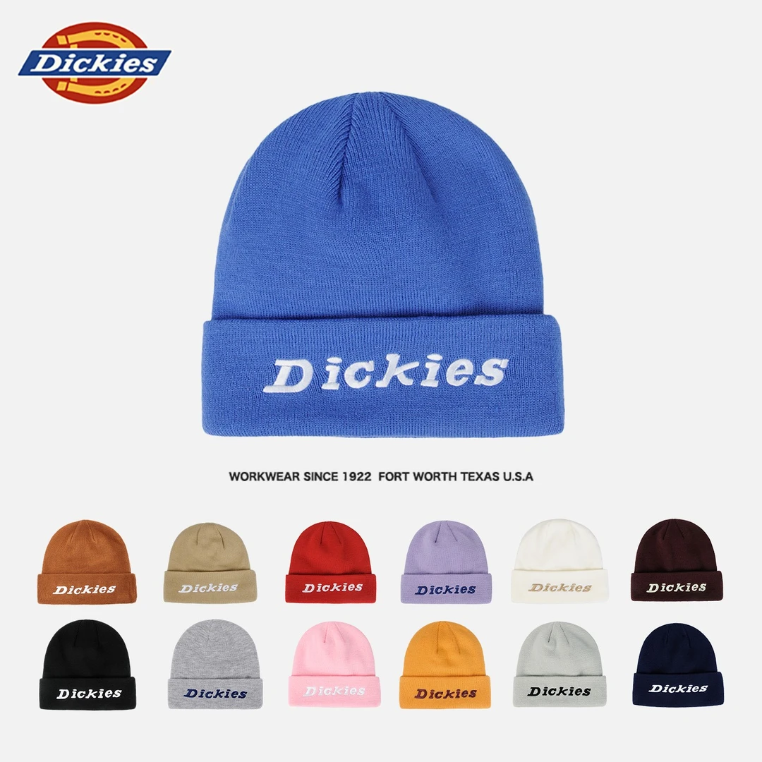 Dickies保暖刺绣针织帽秋冬卷檐毛线帽时尚百搭情侣款大头围冷帽