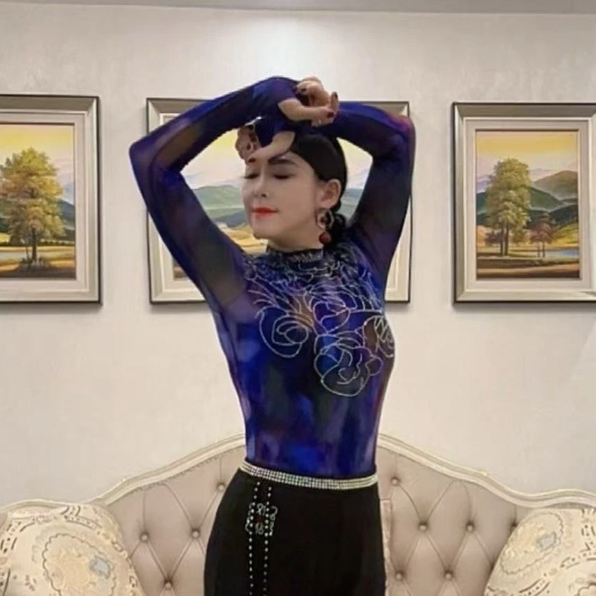 藏式新中式蓝色网红艺考袖女士0g吸汗拉丁舞打底<精品系列>