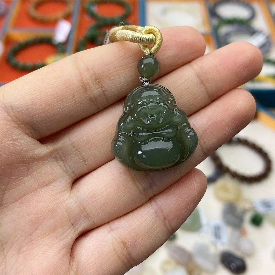 和田玉未镶嵌颈饰w6湖水绿佛公猫眼