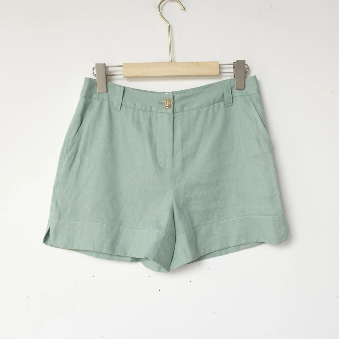 女装果绿色亚麻短裤1100217-2054269