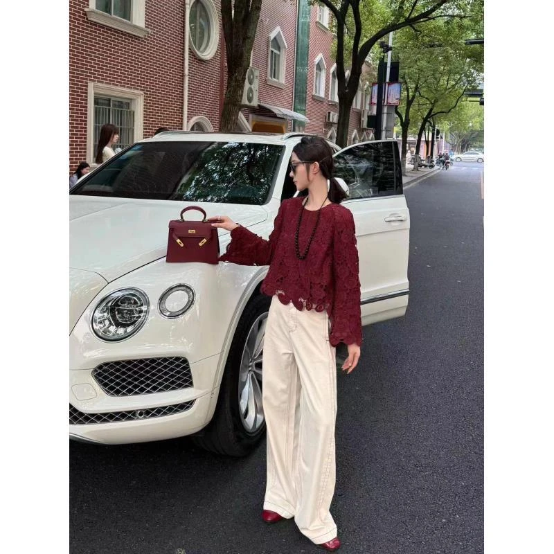 木木专属•织绯•秋季慵懒风纯色圆领勾花百搭休闲针织衫女YM026