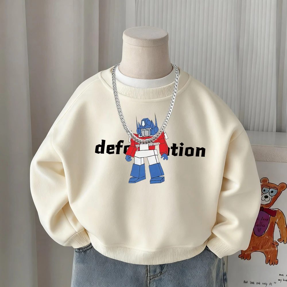 儿童卡通圆领卫衣秋冬加绒新款宽松擎天柱机器人中小童男女童宝宝