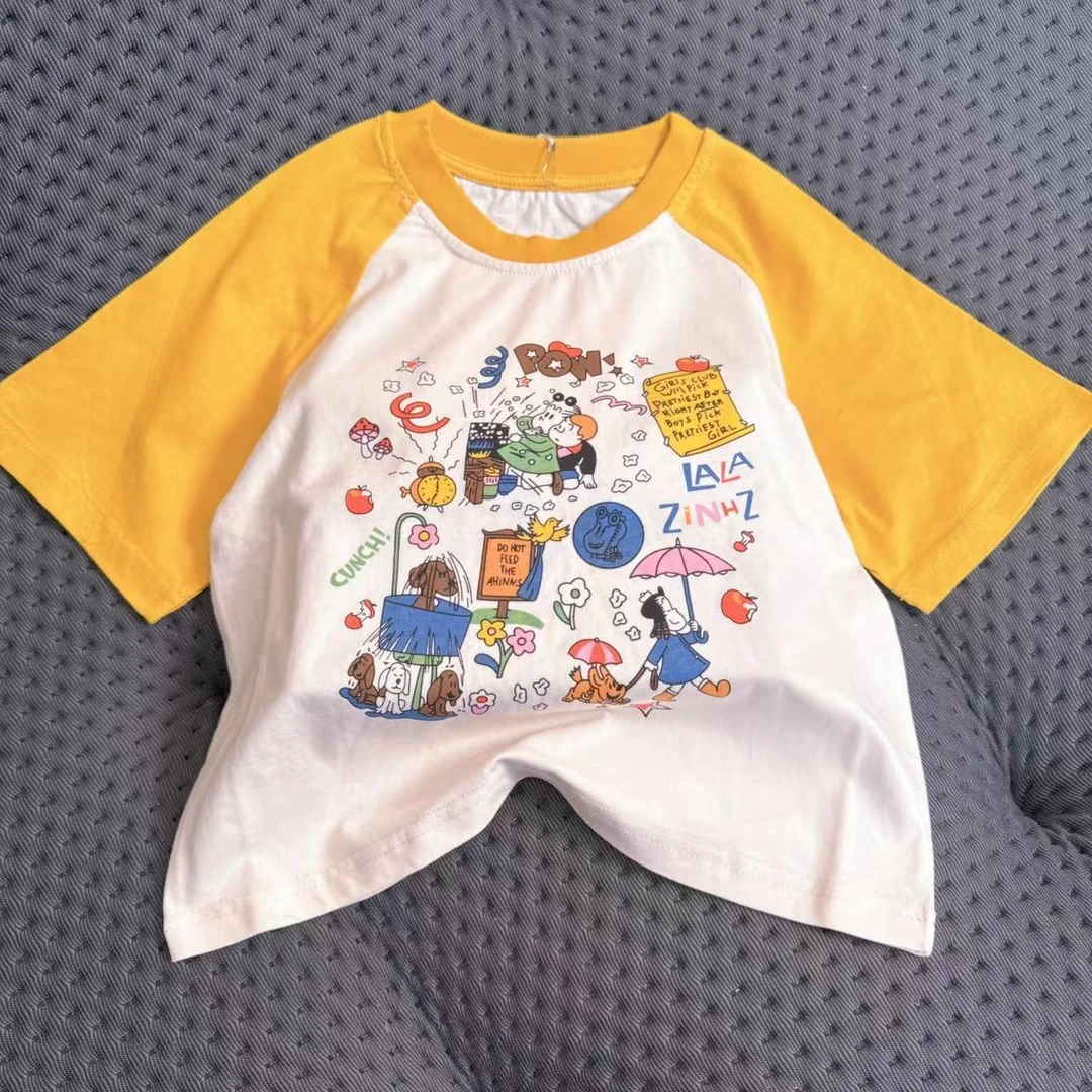 T21男童女童夏季A类棉新款潮童卡通中小大童短袖
