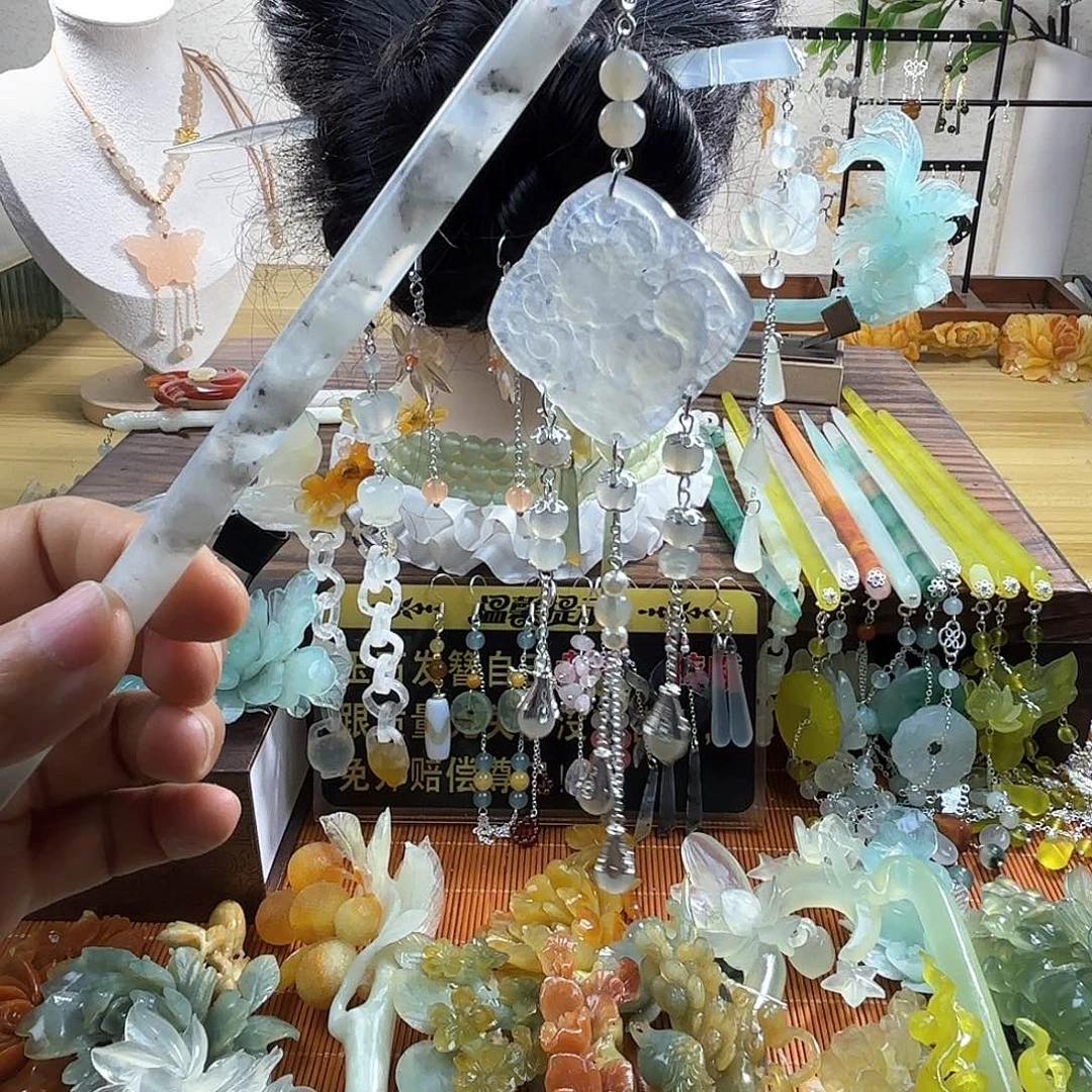 蛇纹石玉合金发饰