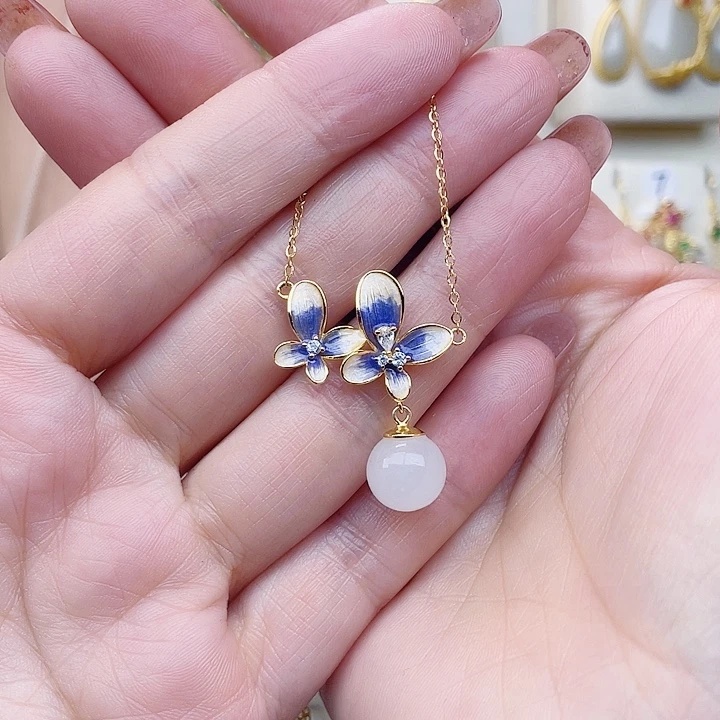 和田玉银S925镀金镶嵌颈饰