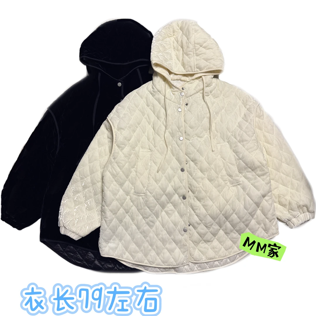 【M M】欧货秋冬压格真丝丝绒休闲百搭连帽棉服（不可机洗建议干洗）