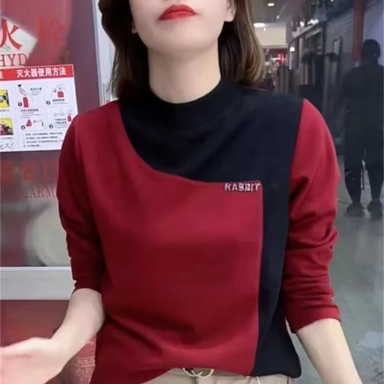 德绒加厚半高领中年女士长袖T恤时尚妈妈韩版打底衫修身新款百搭