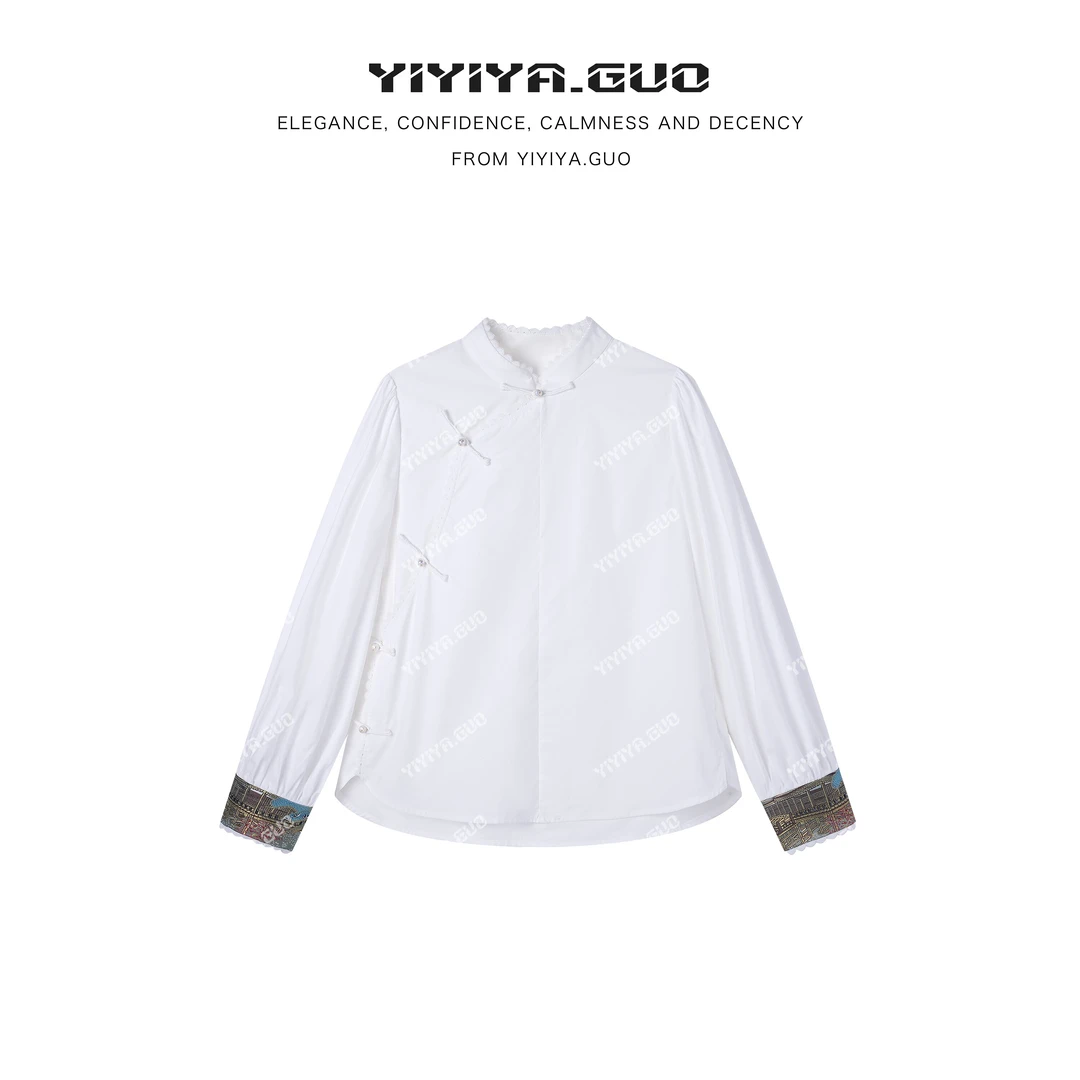 yiyiya.Guo艺艺吖【锦袖添花】斜襟盘扣拼接刺绣亮片上衣090118SS52