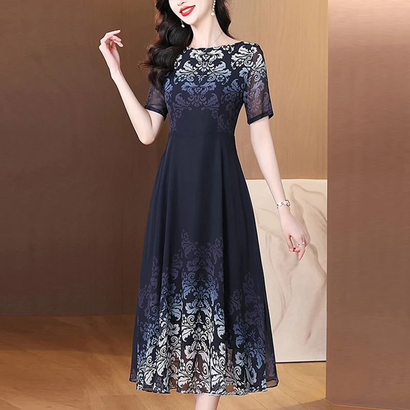 青花瓷定位对花一字领连衣裙