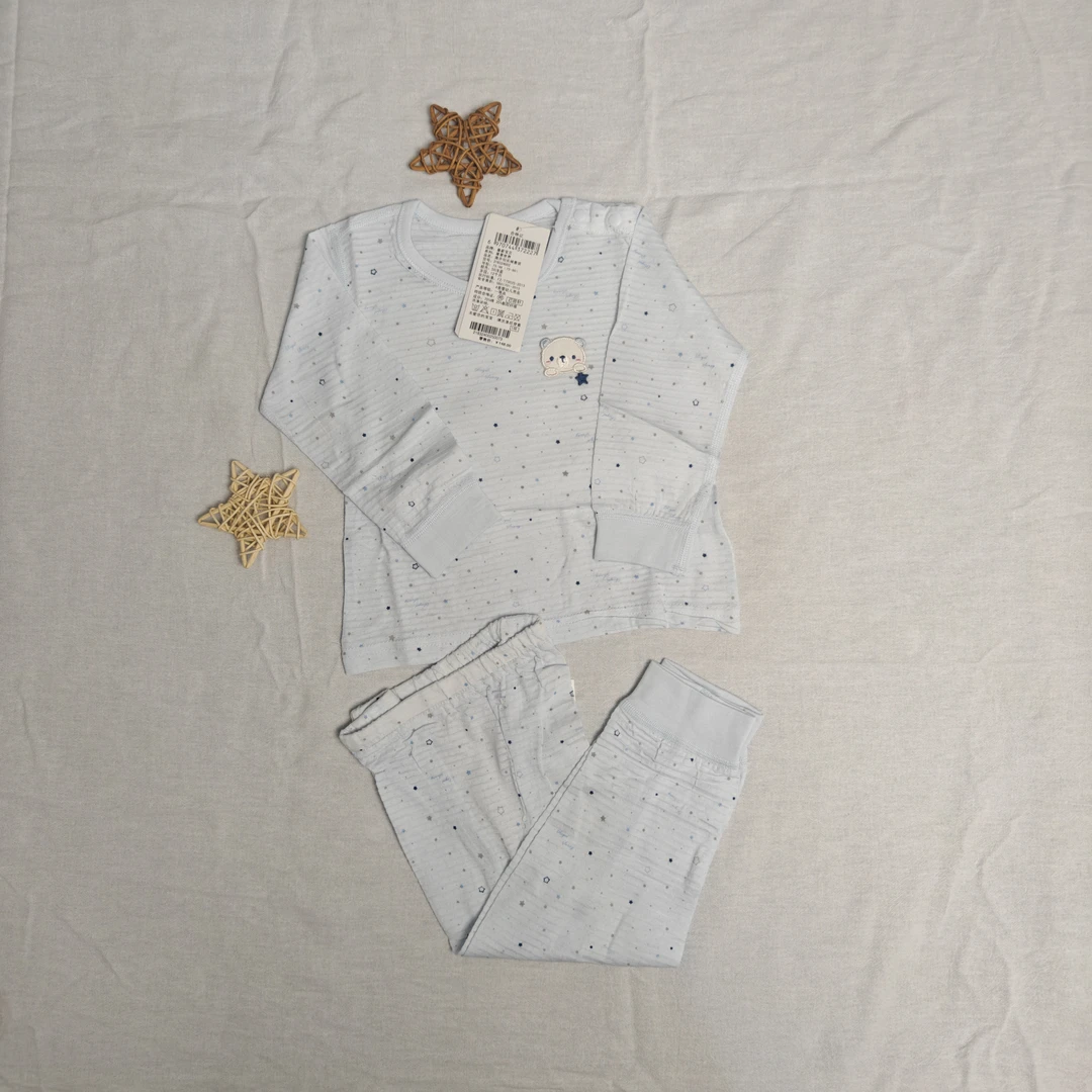 婴幼儿蓝色精梳棉分体夏季空调服
