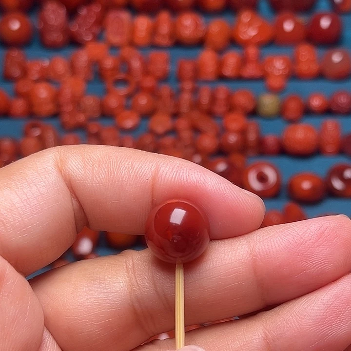 未镶嵌配饰南红玛瑙牛血火焰纹圆珠13mm