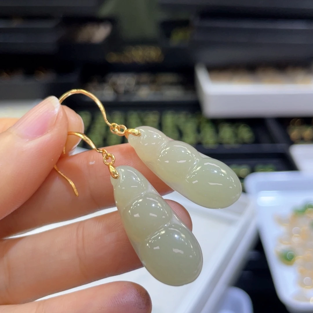 银S925镶嵌和田玉耳饰