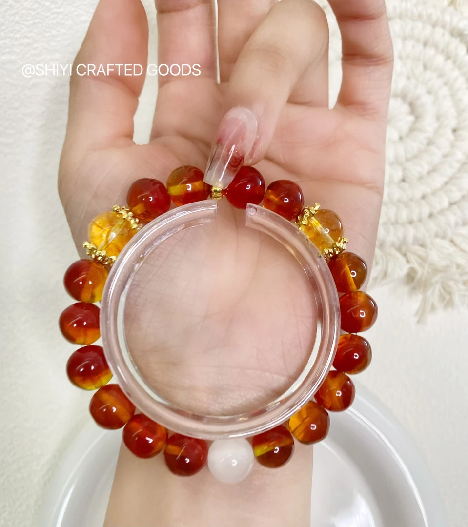 合金手链 【如意】古法琉璃&黄塔&阿富汗白yu单圈手串显白王炸百搭