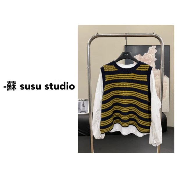 HB066新款韩版时尚气质百搭显瘦减龄针织马甲两件套