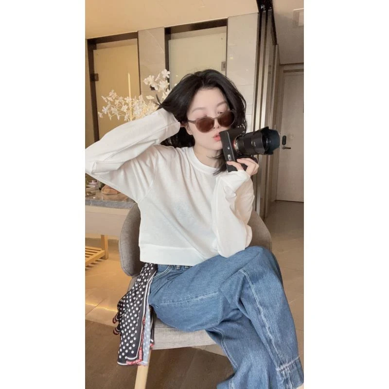 【悦悦专属】短款圆领松慵懒风长袖上衣Y01