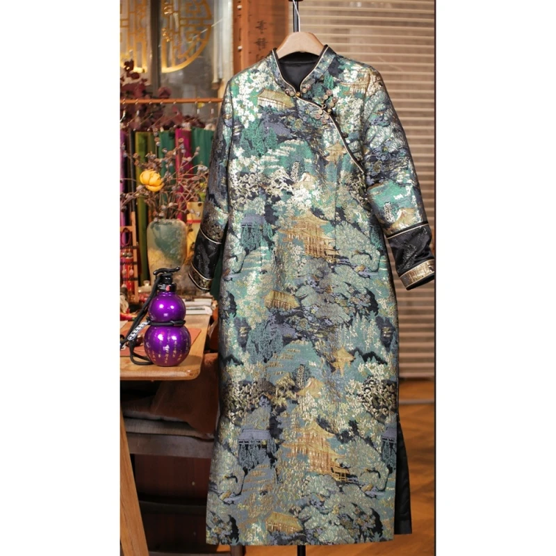 【玉溪非遗】浮光跃金~ 国风唐锦盘扣斜襟连衣裙 XA6063