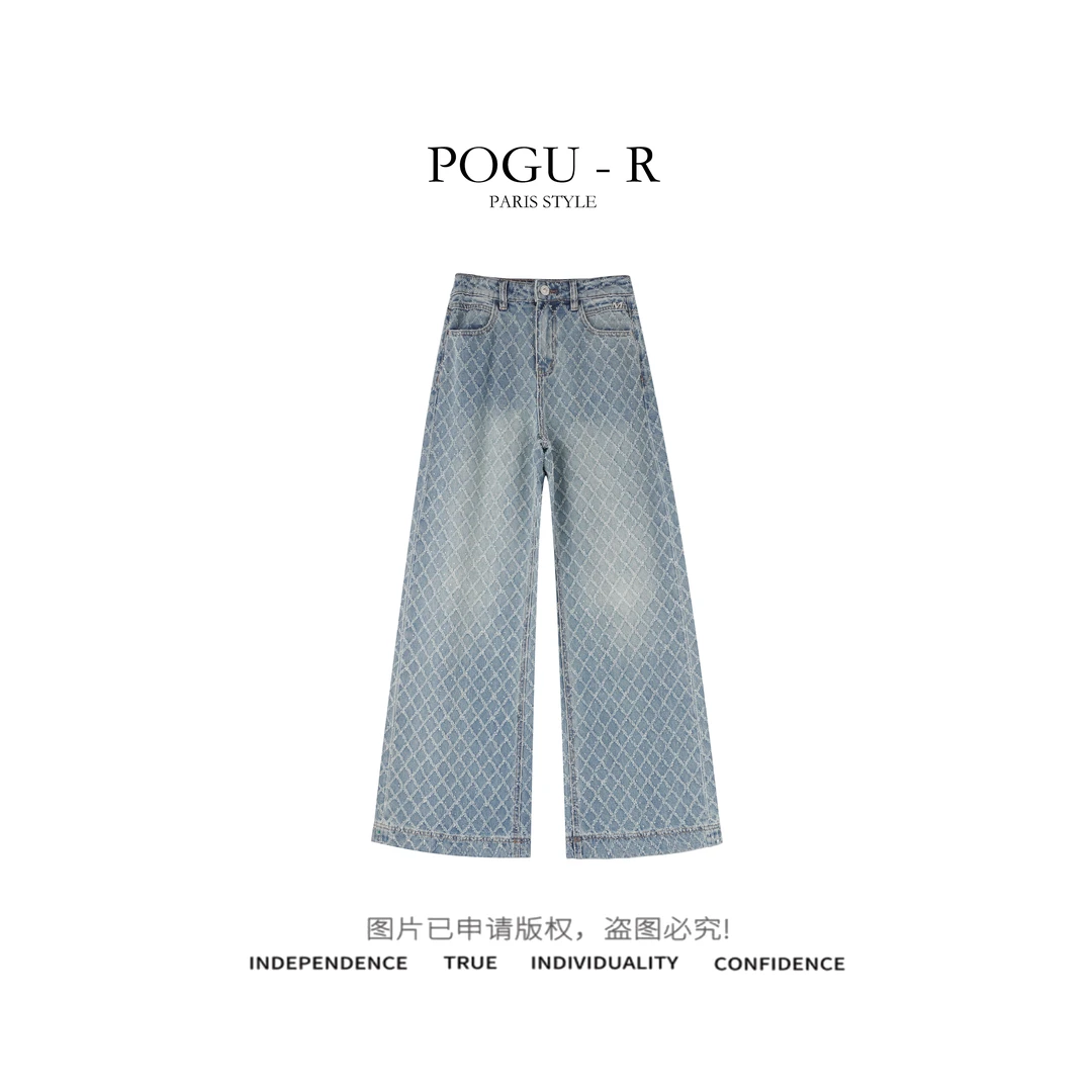 POGU-R 春款牛仔裤设计感洋气百搭通勤阔腿裤女KZ-0337