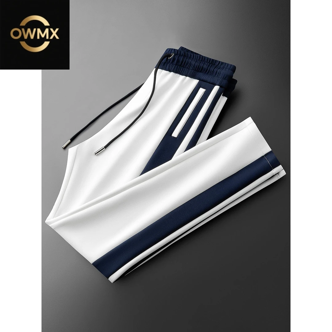 秋冬时尚百搭运动卫裤撞色拼接空气层男士轻奢潮牌直筒休闲裤男款