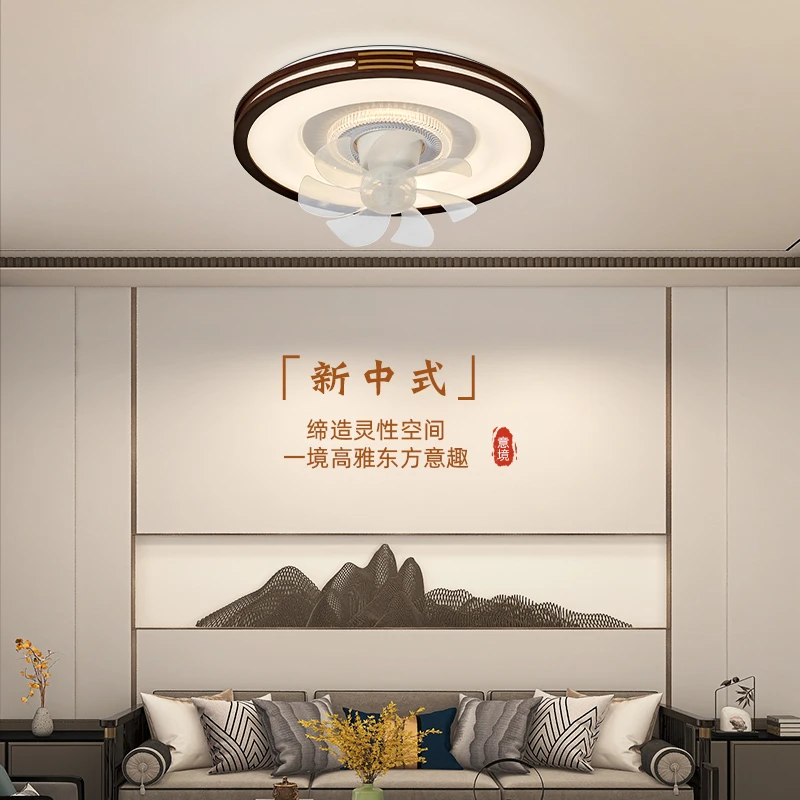 新中式摇头风扇灯创意个性胡桃木色led房间餐厅卧室摇头扇