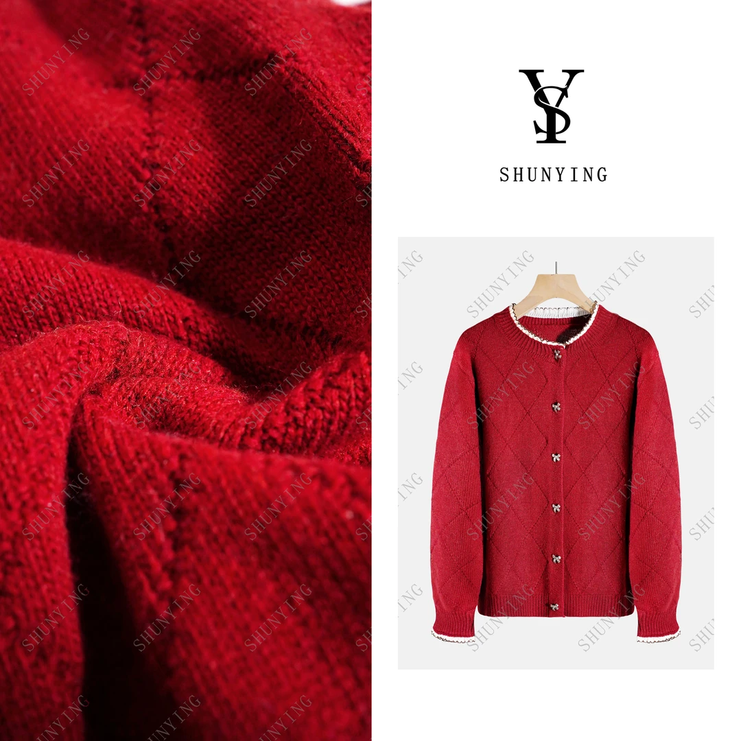 【仟娜】软糯舒适~蝴蝶结扣高级感圆领针织衫开衫SY66ZZ6626