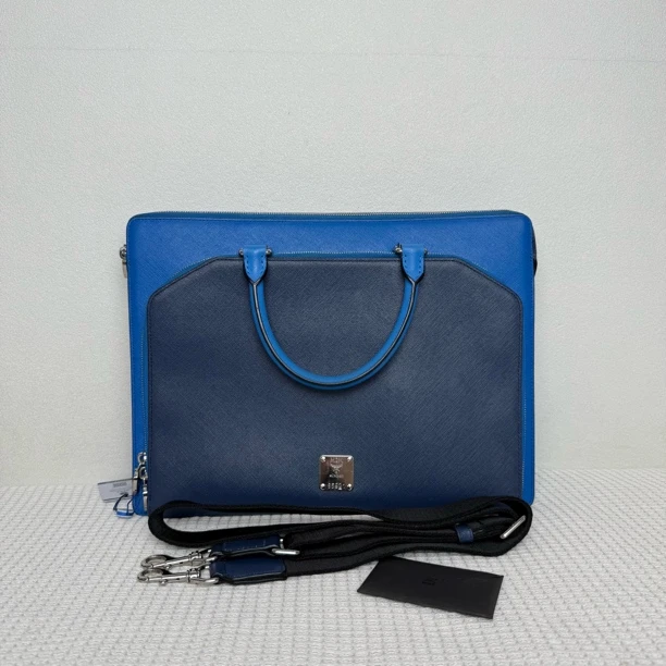 95新 MCM 4801/男士经典蓝色全皮公文包