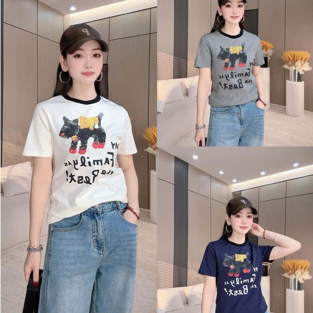 【2503】2025新款春夏季女士休闲印花时尚短袖简约百搭洋气经典