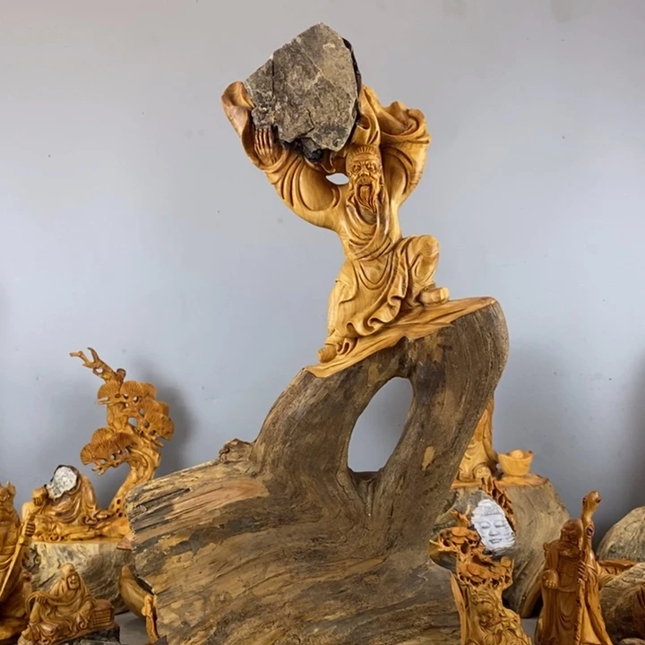 柏木（崖柏）天然抱石愚公移山