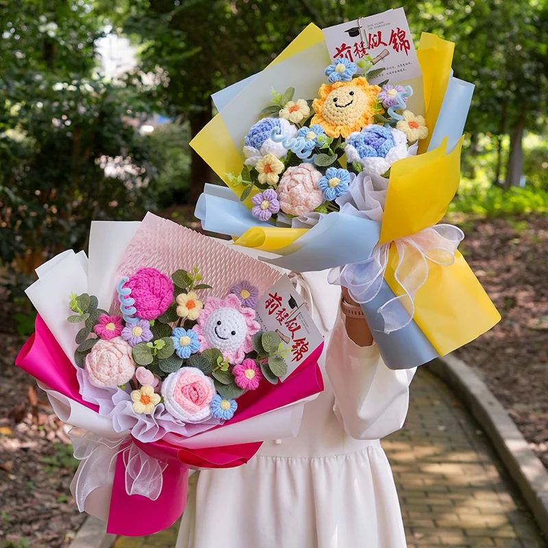 2026毕业季成人礼物拍照用向日葵送老师同学手工毛线针织花束成品