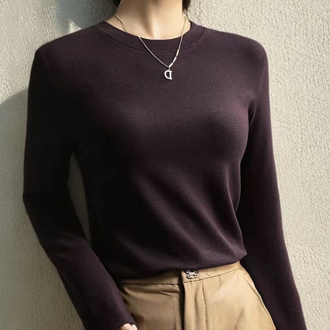 女士秋冬小立领半高领打底衫修身显瘦气质纯色内搭长袖802百搭