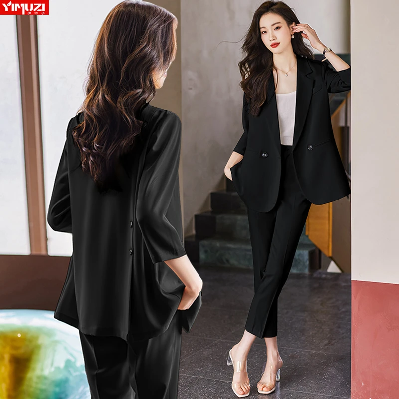 黑色西装外套女士夏季薄款2025新款小个子中袖休闲职业西服洋气
