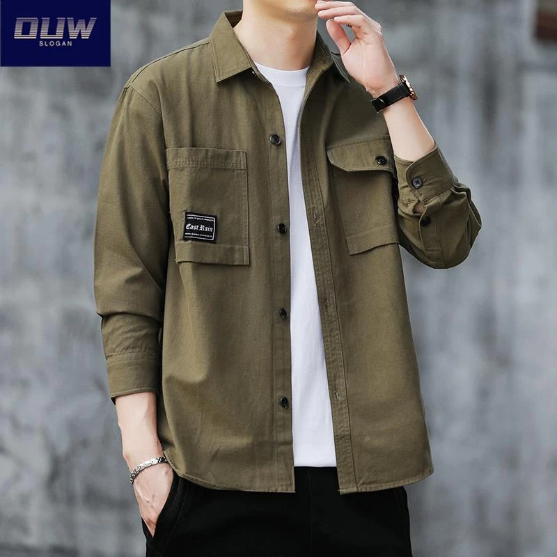 O.U.W2025初秋男士工装纯棉长袖衬衫宽松休闲衬衣上衣外套潮流衣
