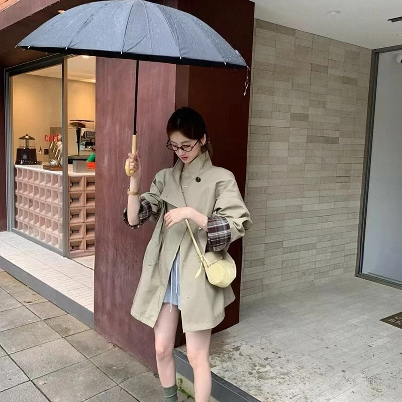 百搭小个子中长款高级经典撞色风衣外套廓形显瘦宽松英伦风大衣