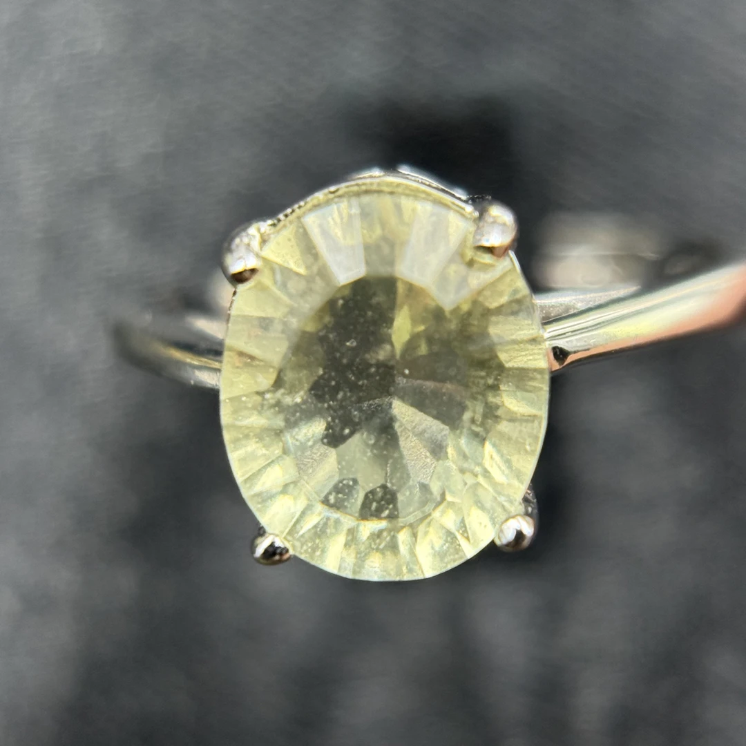 非金属玻璃戒指 天然利比亚玻璃陨椭圆形切面裸石手工镶嵌戒指