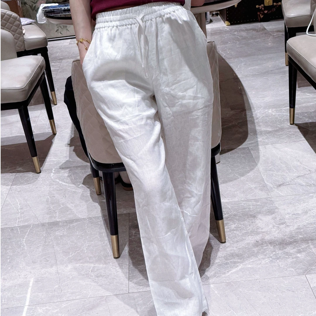 NicoHuangWJ 【老钱风】百分百亚麻超慵懒白裤